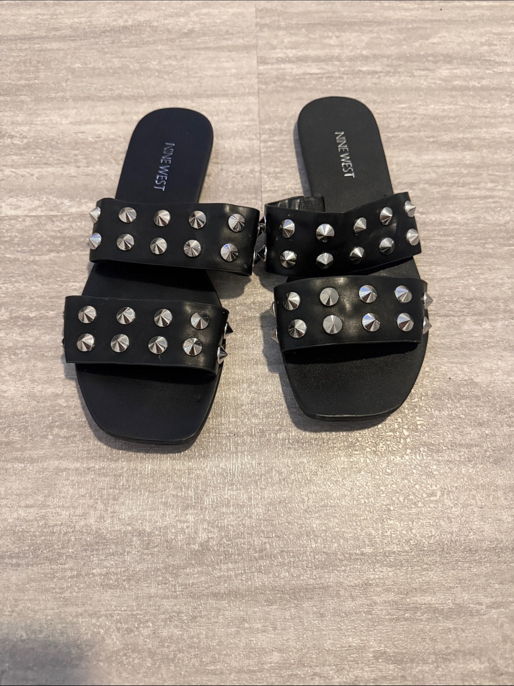 Nine West Black Double-Stud Slide Sandals